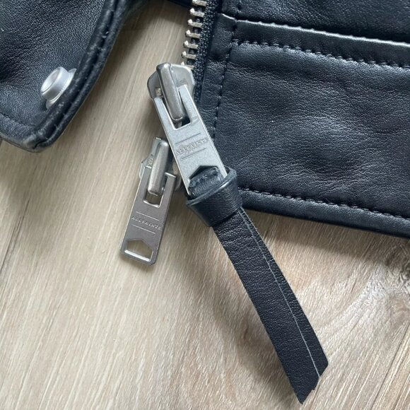 AllSaints  Men’s Brett Leather Double Rider Jacket  Size S Black Moto Motorcycle - Picture 13 of 13